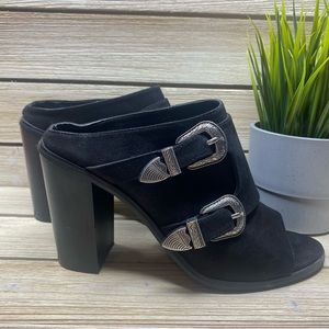 Forever 21 Women’s Black Suede Open Toe Heel booties - Size: 7.5